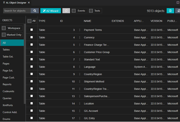 AL Object Designer feature in Visual Studio Environment in D365 BC 2 AL Object Designer Window