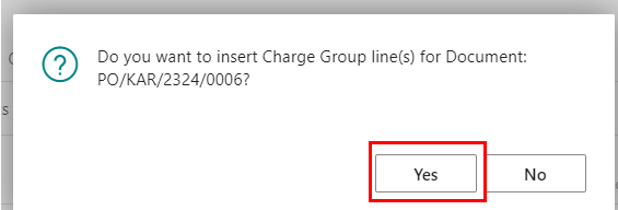 Auto Item Charge Line Creation and Assignment in Purchase in D365 BC 3 insert yes for charge group line in d365 bc