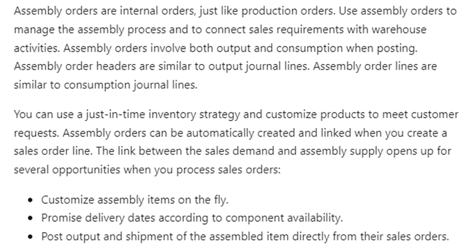 Overview of Assembly Management in Business Central 1 Assembly Management in D365 BC