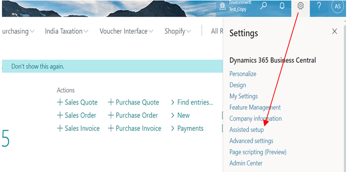 d365 bc settings and asisted setup