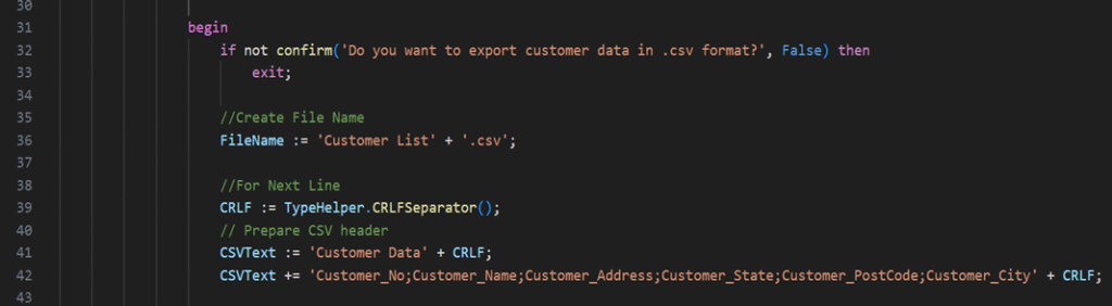 How to Generate CSV file format in Business Central D365 using AL 3 Generate CSV file format in Business Central 3