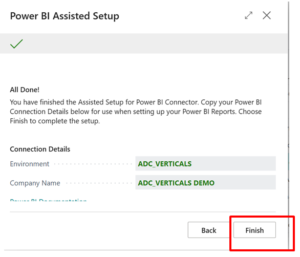 power bi assisted set up finish