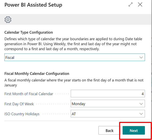 power bi assisted setup for fiscal option