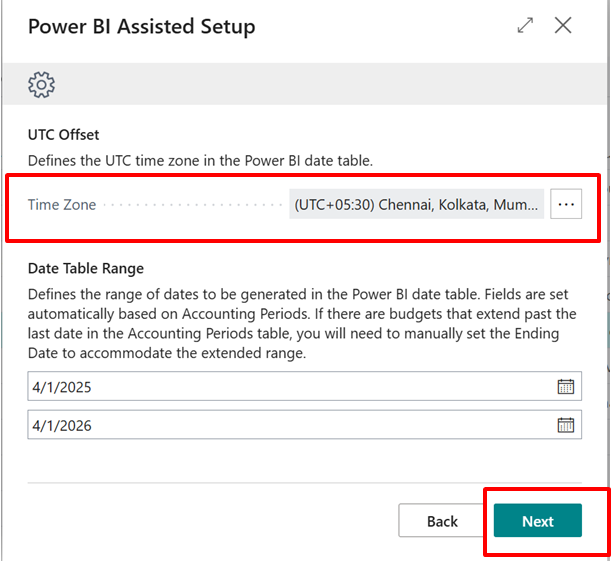 power bi assisted setup timezone